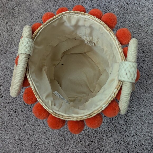 Versona Straw Bag with Orange Pom Poms - Picture 2 of 4